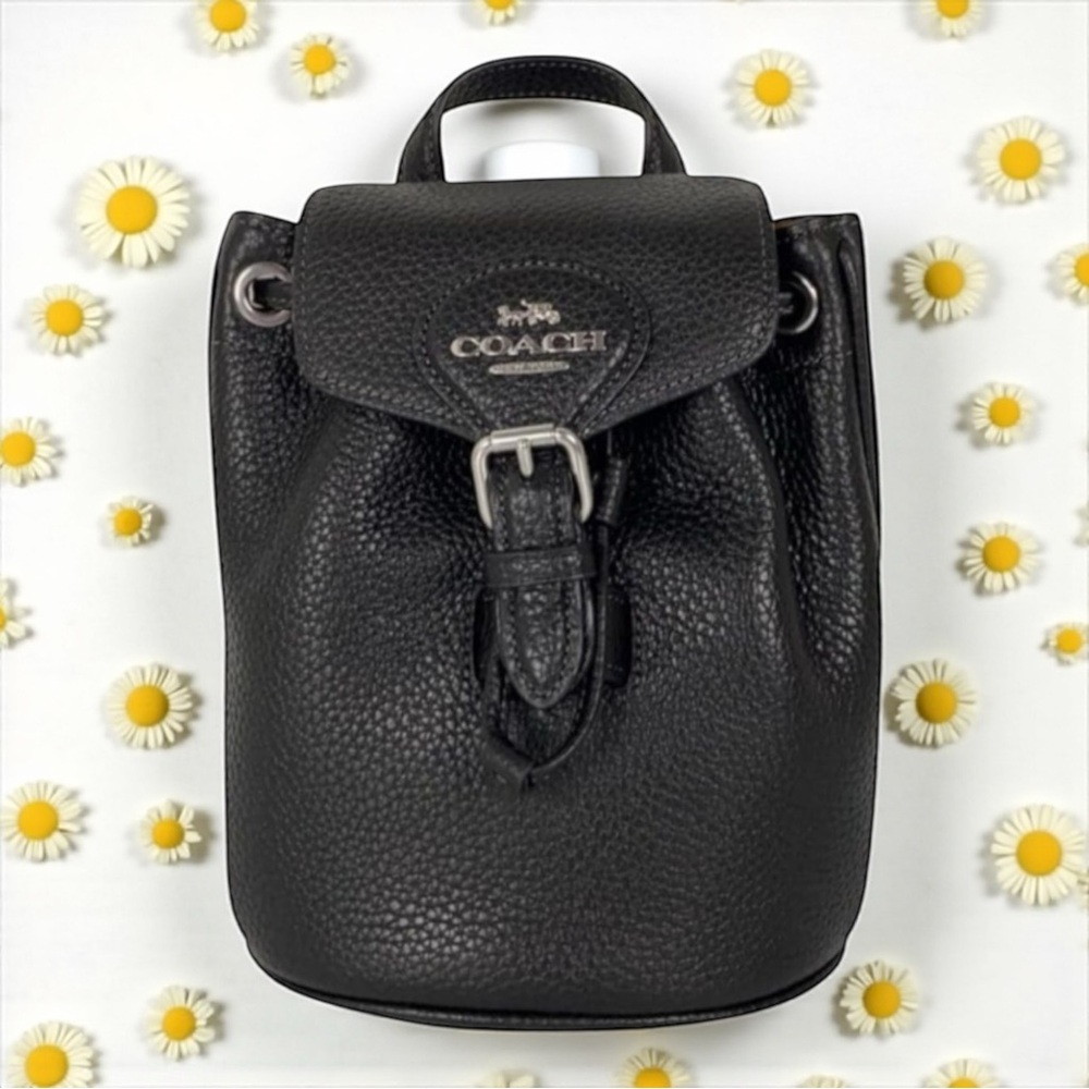 COACH Pebbled Leather Mini Backpack Shoulder Bag Handbag BLACK EUC